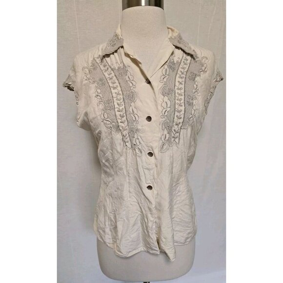 1940s ? Vintage Womens Ivory Blouse Button Up Shirt - Picture 1 of 10
